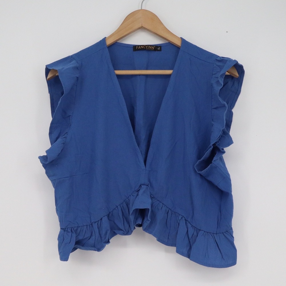 Fancyinn Blue Two Piece Set Ruffle Crop Top Wide Leg Pants XL Summer Vacation